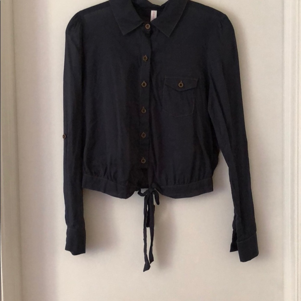 Tie front button down top